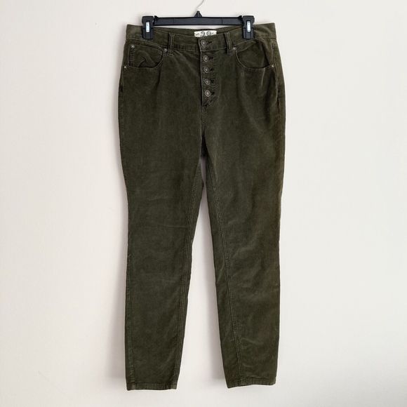 We The Free Womens Sz 29 Skinny Corduroy Button Fly Stretch Casual Pants Green - Picture 1 of 8